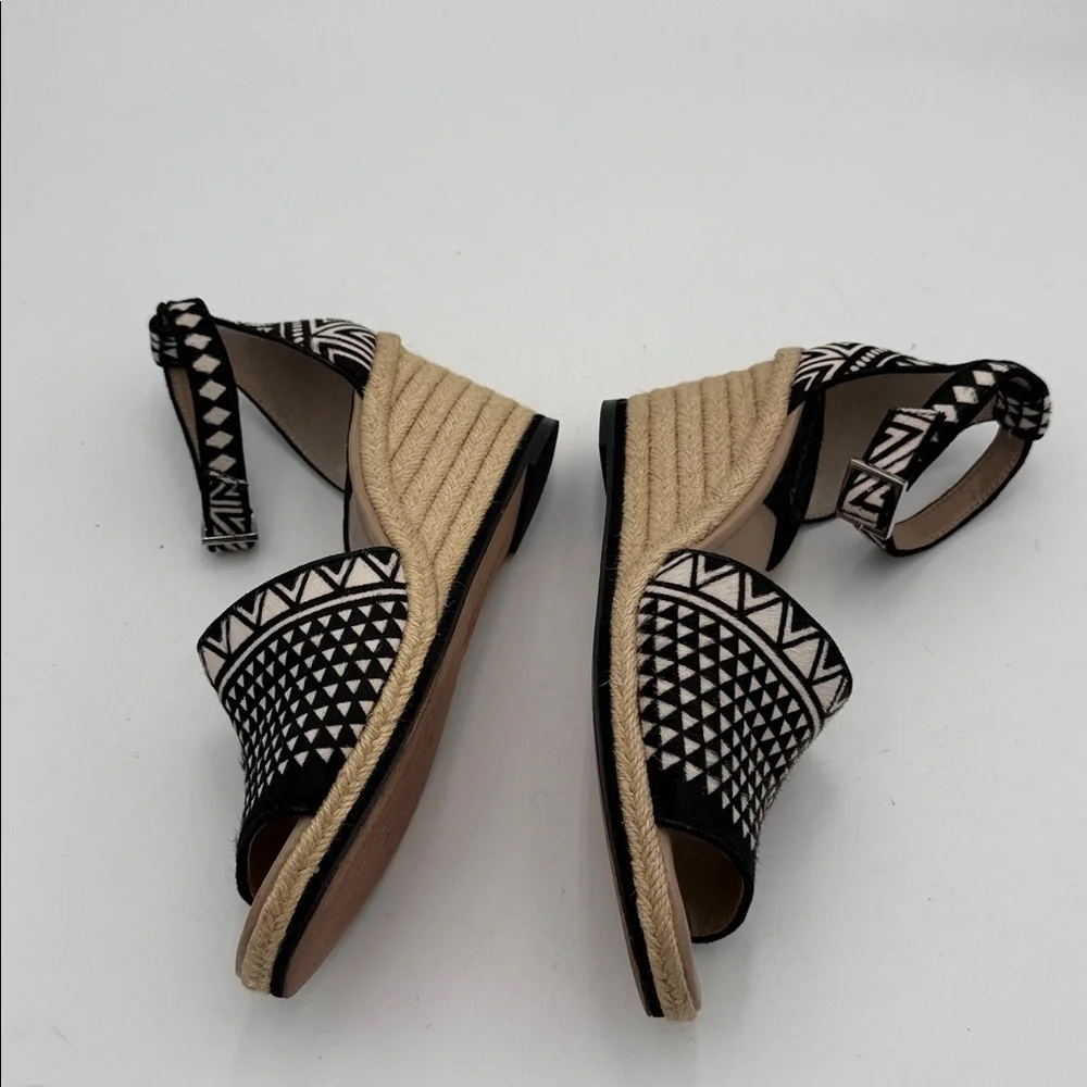 Enzo Angiolini Black Cream espadrille Wedges women sandals 10M caw hair Aztec